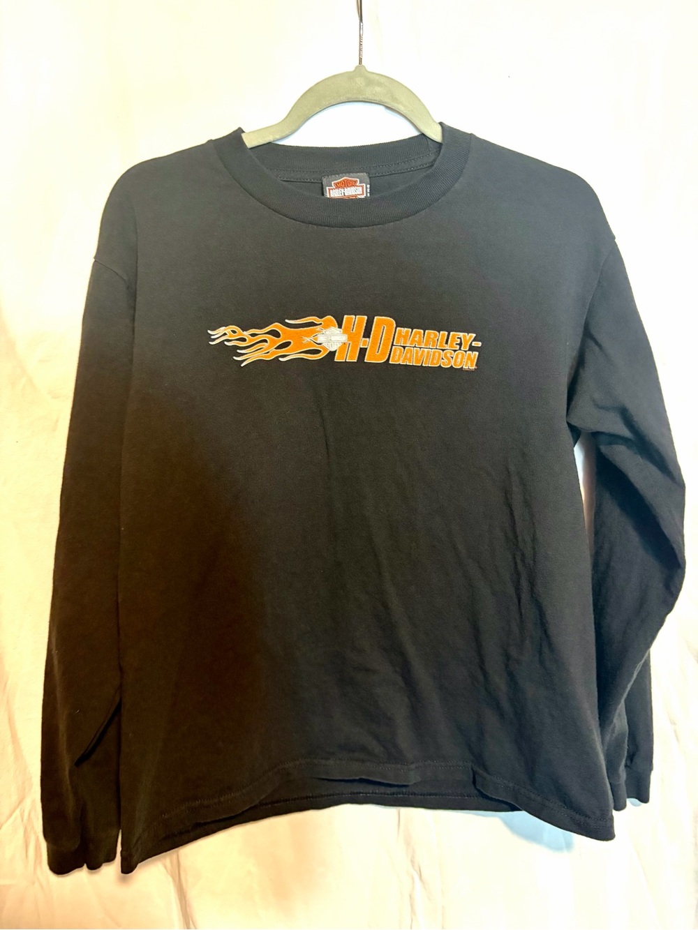 Harley-Davidson Boy’s Black Long Sleeve Graphic Shirt - Orange Flame Logo